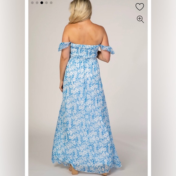 PinkBlush Maternity Blue Floral Flutter Sleeve Maxi Dress - Picture 3 of 7